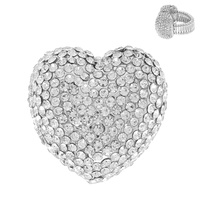CRYSTAL RHINESTONE PAVE HEART SHAPED STRETCH RING