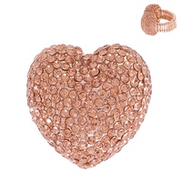 CRYSTAL RHINESTONE PAVE HEART SHAPED STRETCH RING