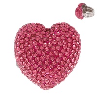 CRYSTAL RHINESTONE PAVE HEART SHAPED STRETCH RING