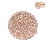 CRYSTAL RHINESTONE PAVE DISCO BALL STRETCH RING IN GOLD, BLACK AND SILVER AND ROSE TONE METAL