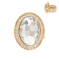 VINTAGE CRYSTAL OVAL CUT STATEMENT STRETCH RING