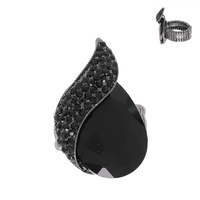 CRYSTAL GEMSTONE PAVE TEARDROP STRETCH RING IN YELLOW GOLD, ROSE GOLD, SILVER AND BLACK TONE METAL