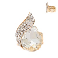 CRYSTAL GEMSTONE PAVE TEARDROP STRETCH RING IN YELLOW GOLD, ROSE GOLD, SILVER AND BLACK TONE METAL