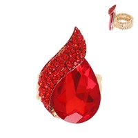 CRYSTAL GEMSTONE PAVE TEARDROP STRETCH RING IN YELLOW GOLD, ROSE GOLD, SILVER AND BLACK TONE METAL