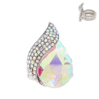 CRYSTAL GEMSTONE PAVE TEARDROP STRETCH RING IN YELLOW GOLD, ROSE GOLD, SILVER AND BLACK TONE METAL