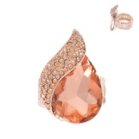 CRYSTAL GEMSTONE PAVE TEARDROP STRETCH RING IN YELLOW GOLD, ROSE GOLD, SILVER AND BLACK TONE METAL