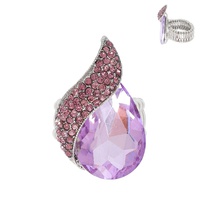 CRYSTAL GEMSTONE PAVE TEARDROP STRETCH RING IN YELLOW GOLD, ROSE GOLD, SILVER AND BLACK TONE METAL