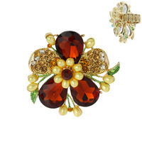 LARGE GEMSTONE FLOWER WITH RHINESTONE AND PEARL STRETCH RING