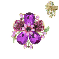 LARGE GEMSTONE FLOWER WITH RHINESTONE AND PEARL STRETCH RING