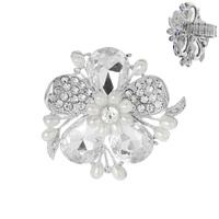 LARGE GEMSTONE FLOWER WITH RHINESTONE AND PEARL STRETCH RING