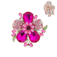 LARGE GEMSTONE FLOWER WITH RHINESTONE AND PEARL STRETCH RING