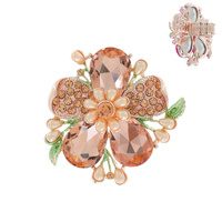 LARGE GEMSTONE FLOWER WITH RHINESTONE AND PEARL STRETCH RING