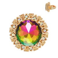 VITRAIL GEMSTONE HAMMERED METAL STRETCH RING