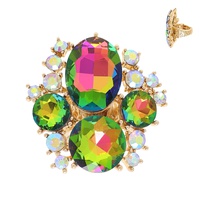 GEMSTONE CLUSTER HAMMERED METAL STRETCH RING