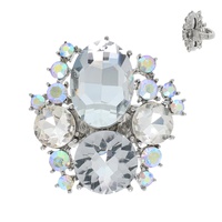 GEMSTONE CLUSTER HAMMERED METAL STRETCH RING