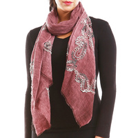 OBLONG SCARF W/ YARN EMBROIDERY