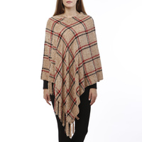 CHENILLE PLAID PONCHO W/ FRINGE
