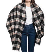 MULTIUSE TARTAN LONG KNIT FRINGE SCARF WRAP