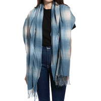 MULTIUSE GRADIENT TARTAN LONG KNIT FRINGE SCARF WRAP