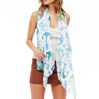 NAUTICAL ANCHOR WATERCOLOR PATTERN TRANSLUCENT WOMEN'S OBLONG SCARF