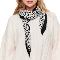 LEOPARD PRINT CONTRAST TRIM LIGHTWEIGHT BANDANA NECKERCHIEF POLYESTER SQUARE SCARF