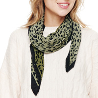 LEOPARD PRINT CONTRAST TRIM LIGHTWEIGHT BANDANA NECKERCHIEF POLYESTER SQUARE SCARF