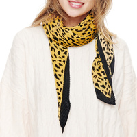 LEOPARD PRINT CONTRAST TRIM LIGHTWEIGHT BANDANA NECKERCHIEF POLYESTER SQUARE SCARF