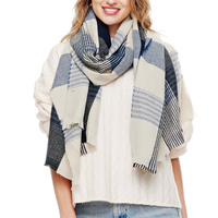 PLAID PATTERN SOFT WARM LONG WINTER FRINGE POLYESTER SCARF WRAP