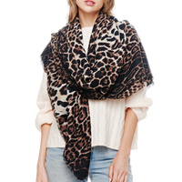 LEOPARD PRINT LONG LIGHTWEIGHT SQUARE SCARF WRAP