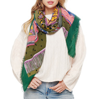 TASSEL PRINT LONG LIGHTWEIGHT SQUARE SCARF WRA