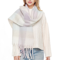 PLAID PATTERN LONG WINTER OBLONG FRINGE SCARF WRAP