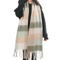 PLAID PATTERN LONG WINTER OBLONG FRINGE SCARF WRAP