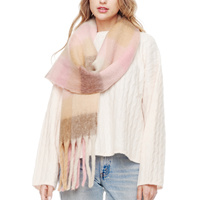 PLAID PATTERN LONG WINTER OBLONG FRINGE SCARF WRAP