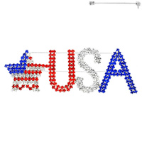 Patriotic Rhinestone American Flag Star And Usa Brooch Pin