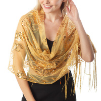 SEQUINED LACE FLORAL TRANSLUCENT FRINGE WOMEN'S EVENING SHAWL COVER UP