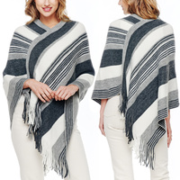 BOHO CHIC KNIT STRIPED FRINGE PONCHO