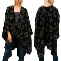 LEOPARD PRINT REVERSIBLE WINTER FRINGE RUANA PASHMINA PONCHO WRAP