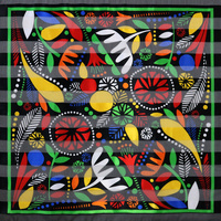 ABSTRACT FLOWER GARDEN CHIFFON  SATIN SCARF WRAP