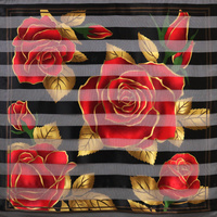 MIDNIGHT ROSE GARDEN CHIFFON  SATIN NECK HEAD SCARF WRAP