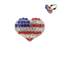 Patriotic American Flag Heart With Stones Stretch Ring Sfr7R