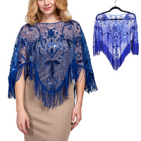 VINTAGE SEQUIN EMBROIDERED FRINGE WRAP CAPE SHAWL