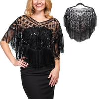 VINTAGE SEQUIN EMBROIDERED FRINGE WRAP CAPE SHAWL