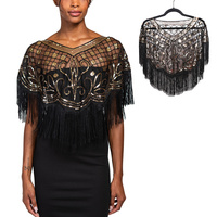 VINTAGE SEQUIN EMBROIDERED FRINGE WRAP CAPE SHAWL
