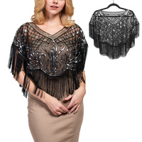 VINTAGE SEQUIN EMBROIDERED FRINGE WRAP CAPE SHAWL
