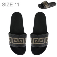 GREEK KEY SQUARE PATTERN CRYSTAL RHINESTONE GLAM FOOTBED POOL SLIDES WOMEN'S SANDALS