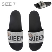 QUEEN CRYSTAL RHINESTONE GLAM FOOTBED POOL SLIDES WOMEN'S SANDALS