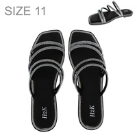 BLACK WOMEN'S CRYSTAL RHINESTONE FLAT STRAPPY SANDALS
