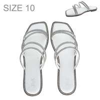 WHITE WOMEN'S CRYSTAL RHINESTONE FLAT STRAPPY SANDALS
