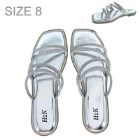 METALLIC SILVER WOMEN'S CRYSTAL RHINESTONE FLAT STRAPPY SANDALS