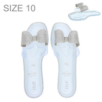 CLEAR WOMEN'S CRYSTAL RHINESTONE STUDDED BOW FLAT TRANSPARENT JELLY SLIP-ON SANDALS